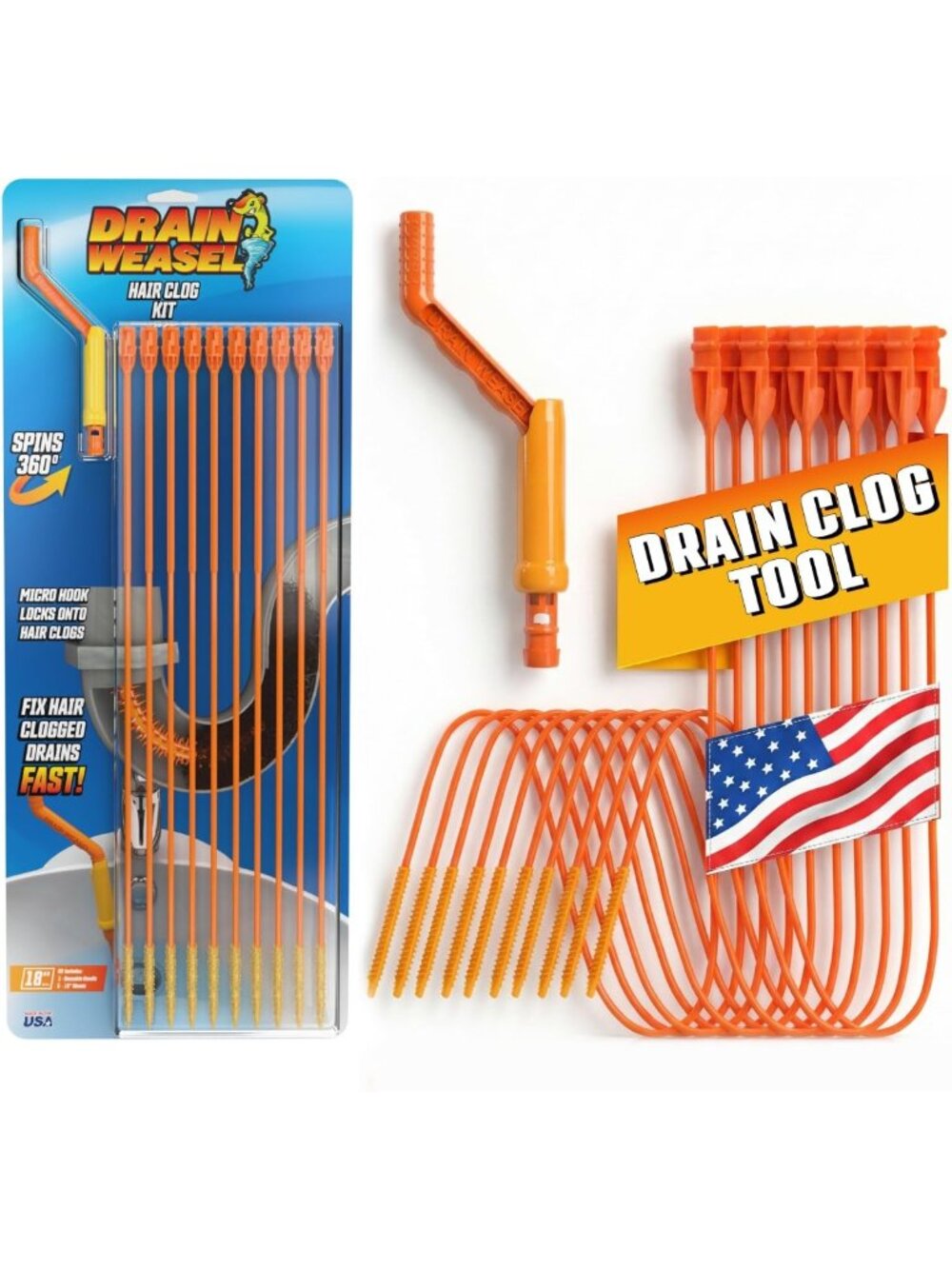 Drain Clog Remover Tool Kit - 10 Flexible Wands for Hair & Debris Cleaning